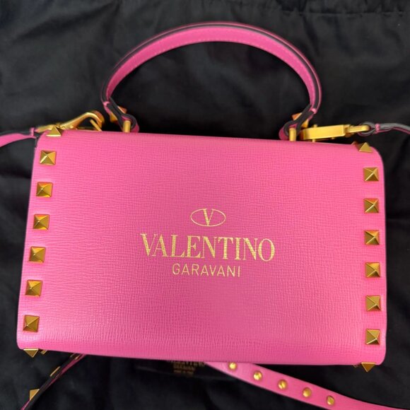 VALENTINO GARAVANI Alcove Rockstud Leather Box Top Handle Bag Pink - Picture 4 of 14